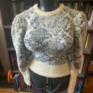 Venus leopard puffy sleeves cozy fuzzy cropped S sweater